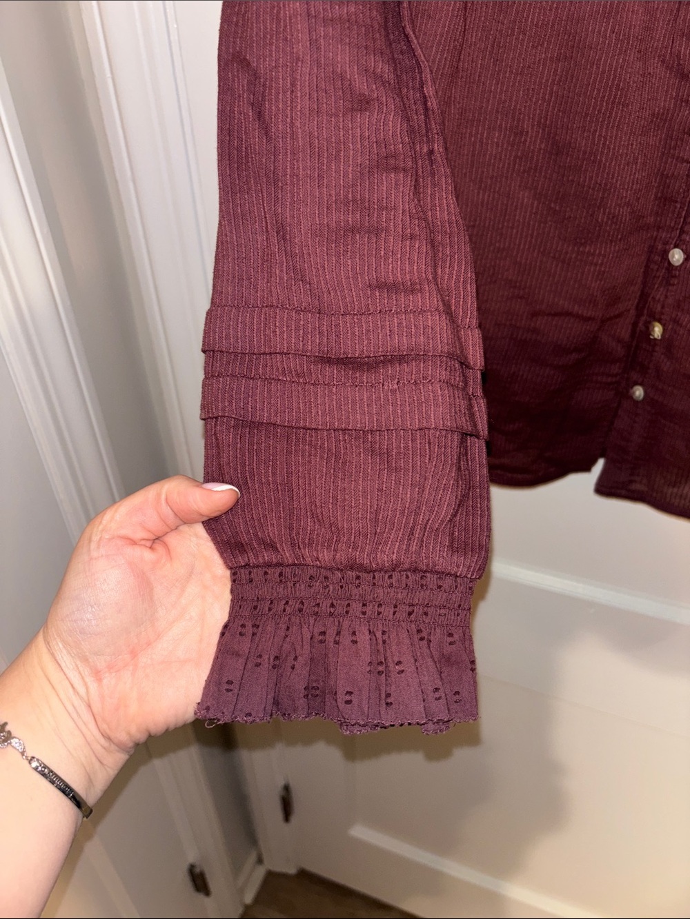 Faherty Burgundy Eyelet Button-Down Blouse - Picture 5 of 6